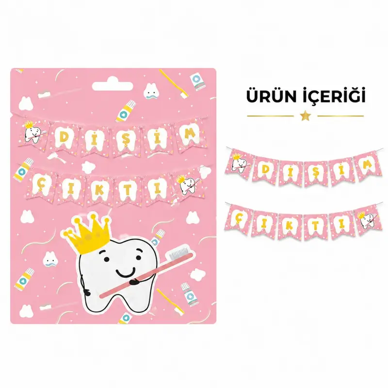 Dişim Çıktı Zikzak Banner Pembe