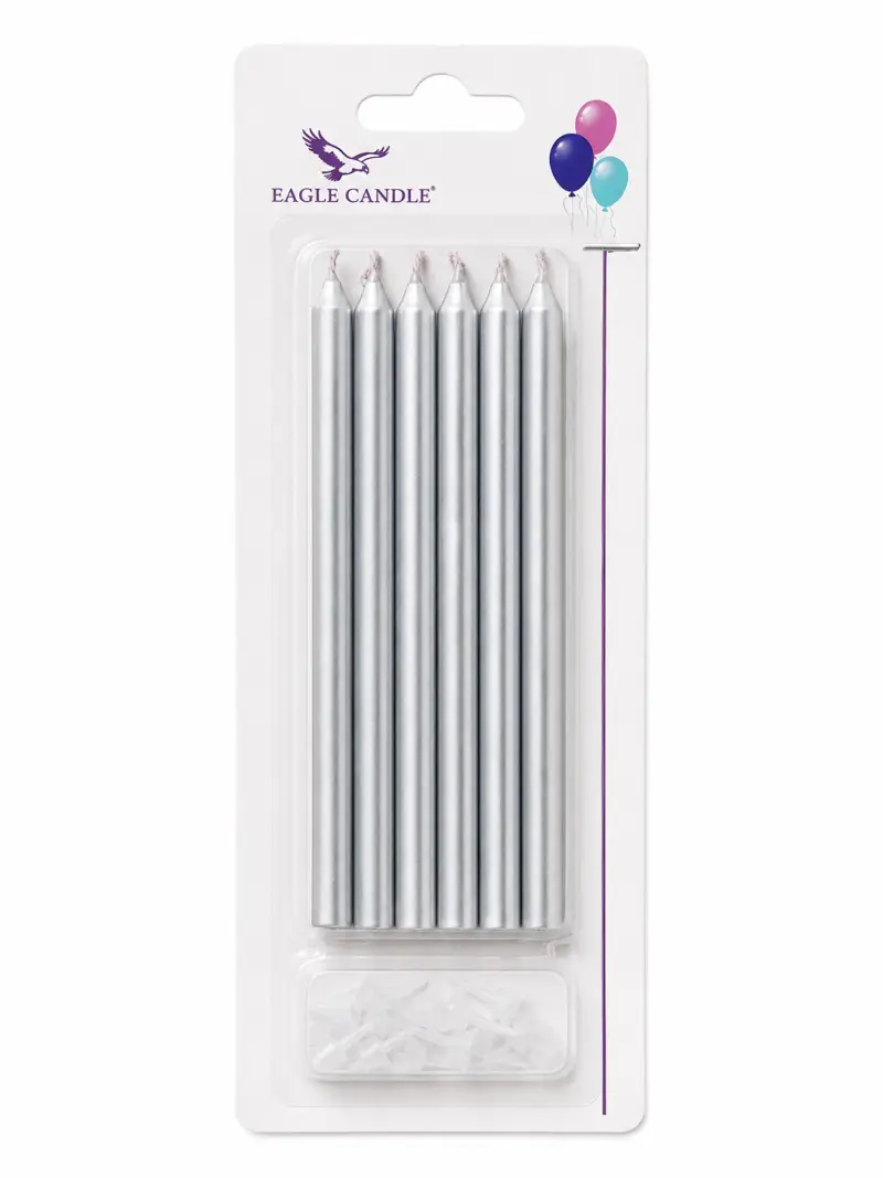 Düz Mum (10 cm) Gümüş - Toptan Parti Malzemesi