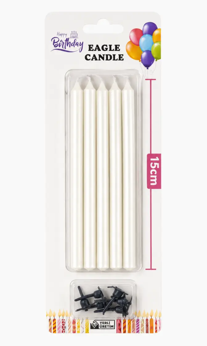Düz Mum (15 cm) Beyaz - Toptan Parti Malzemesi