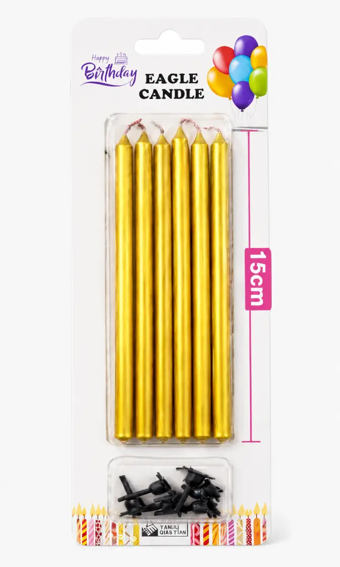 Düz Mum (15 cm) Gold - Toptan Parti Malzemesi