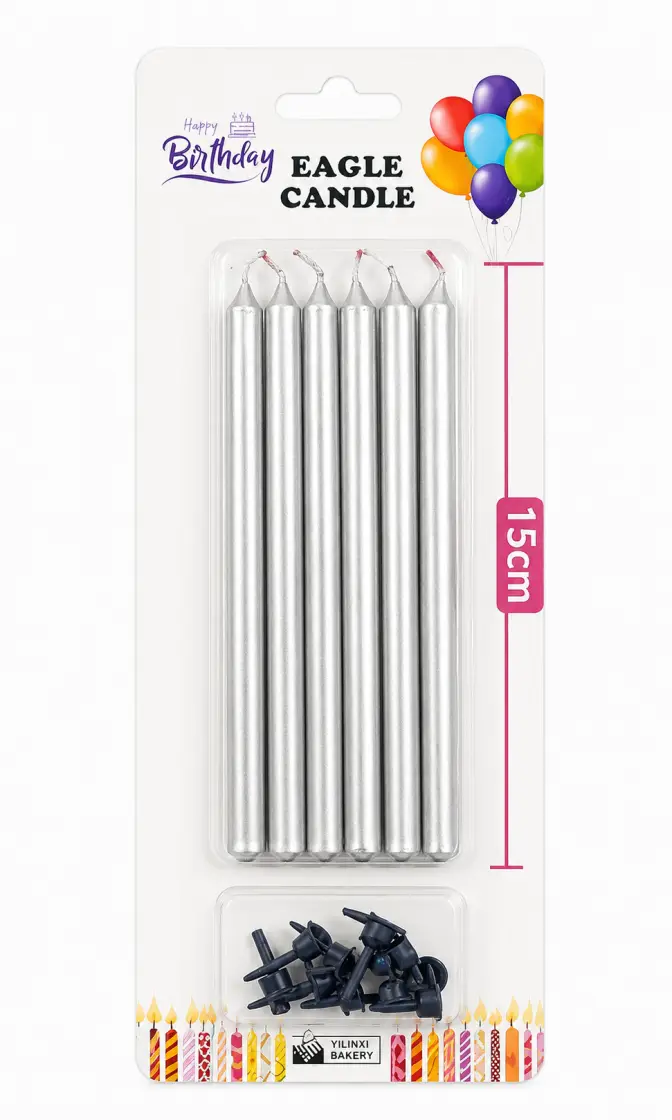 Düz Mum (15 cm) Gümüş - Toptan Parti Malzemesi