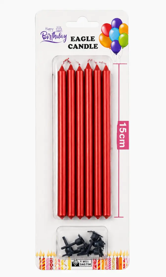 Düz Mum (15 cm) Kırmızı - Toptan Parti Malzemesi