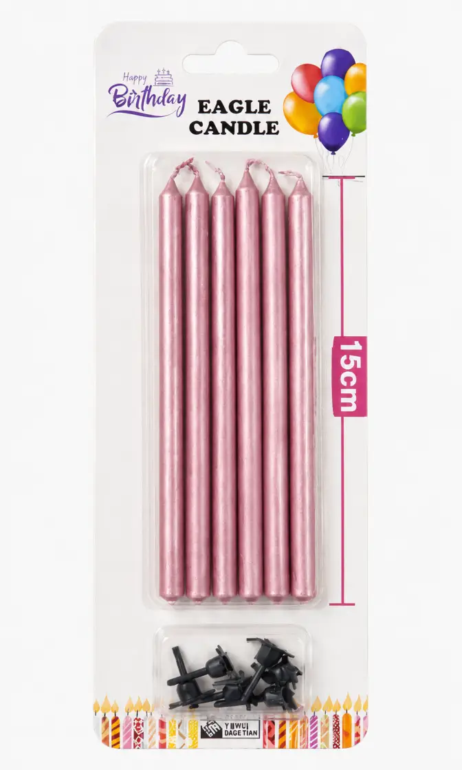 Düz Mum (15 cm) Pembe - Toptan Parti Malzemesi
