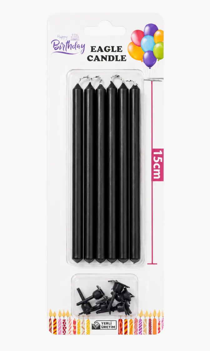 Düz Mum (15 cm) Siyah - Toptan Parti Malzemesi