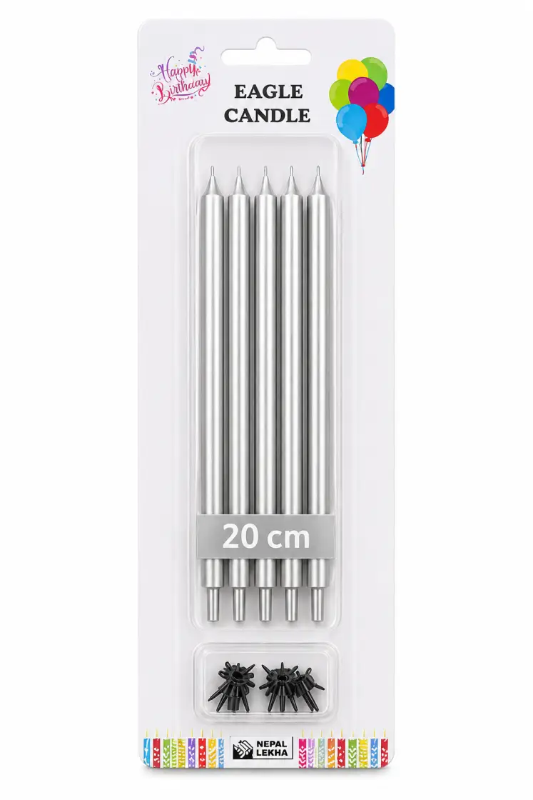 Düz Mum (20 cm) Gümüş - Toptan Parti Malzemesi