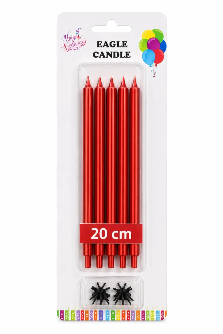 Düz Mum (20 cm) Kırmızı - Toptan Parti Malzemesi
