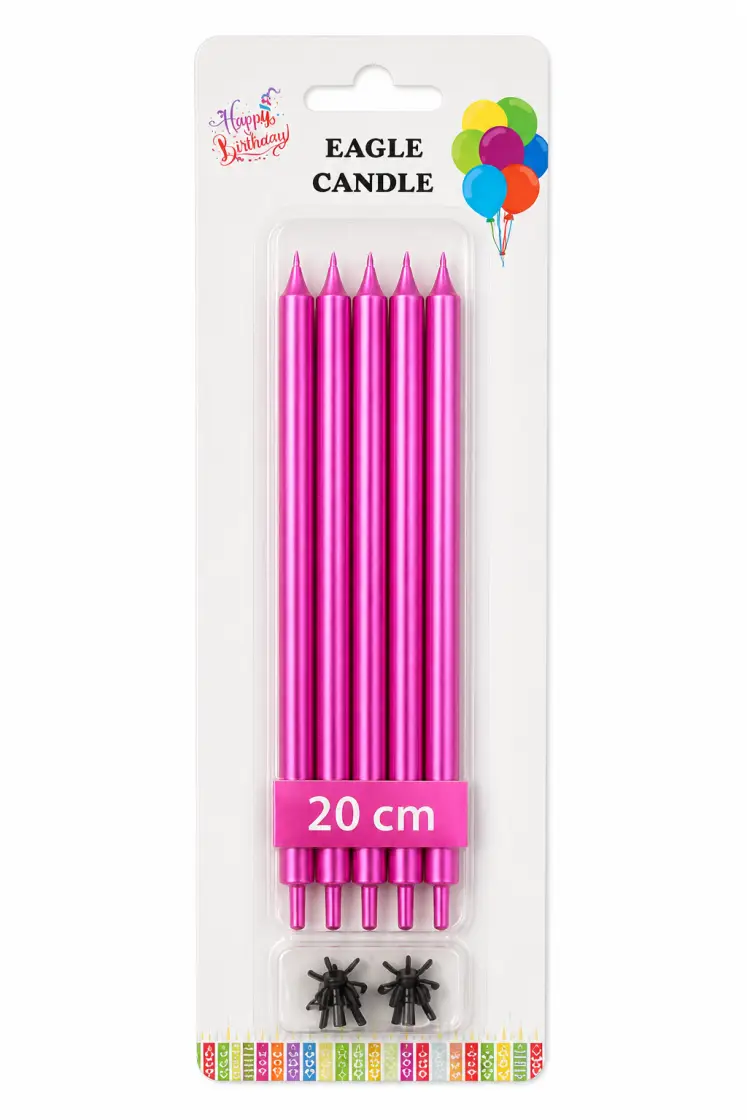 Düz Mum (20 cm) Pembe - Toptan Parti Malzemesi
