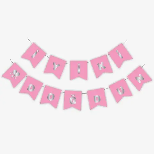 Pembe Silver İyi Ki Doğdun Yaldızlı Banner toptan parti malzemesi