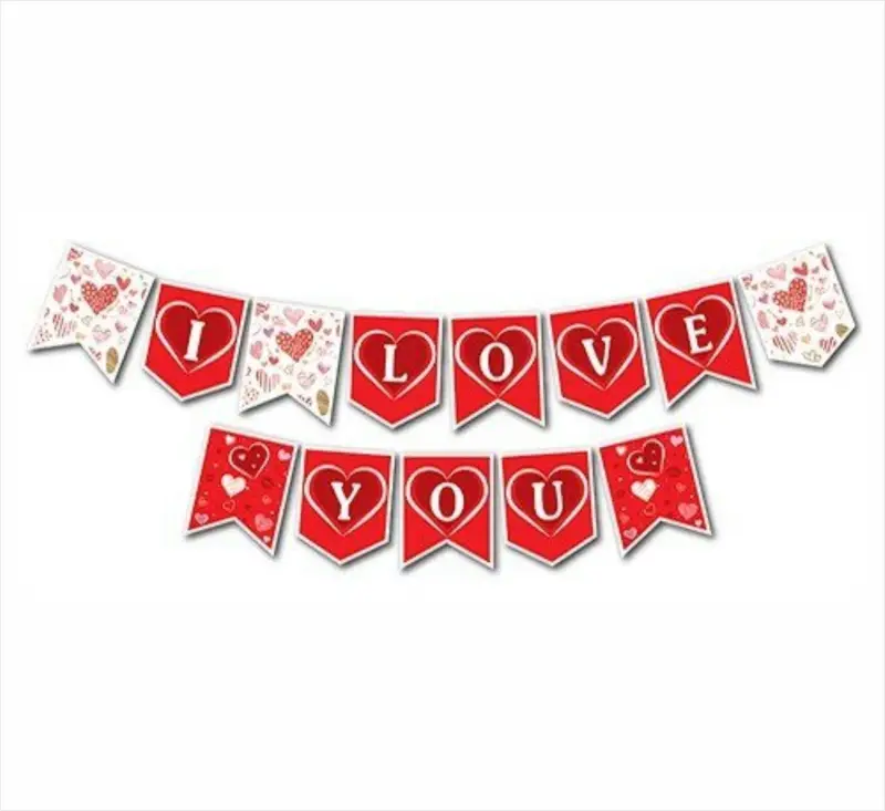 I Love You Zikzak Banner toptan parti malzemesi