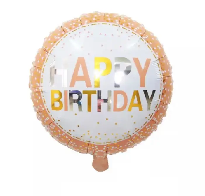 Yuvarlak Happy Birthday Folyo (krem-gold) toptan parti malzemesi