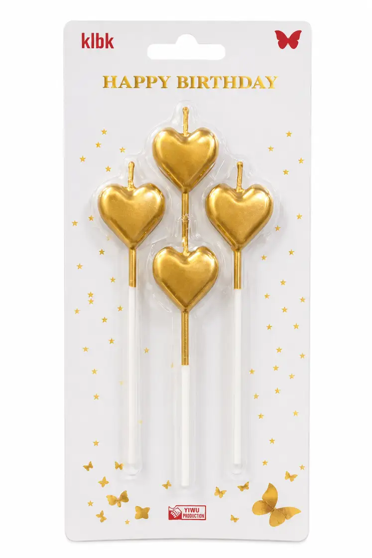 Gold Kalp Mum 4 Adet - Toptan Parti Malzemesi