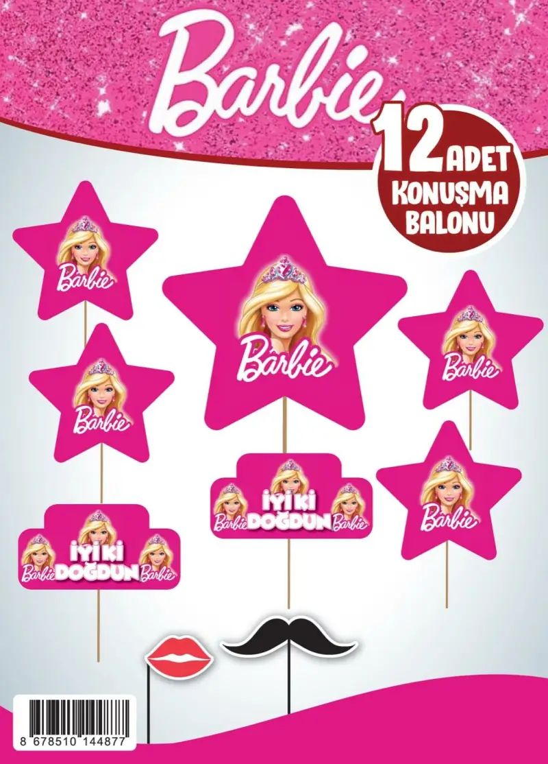 KONUŞMA BALONU SET 12 Lİ BARBİE - Toptan Parti Malzemesi