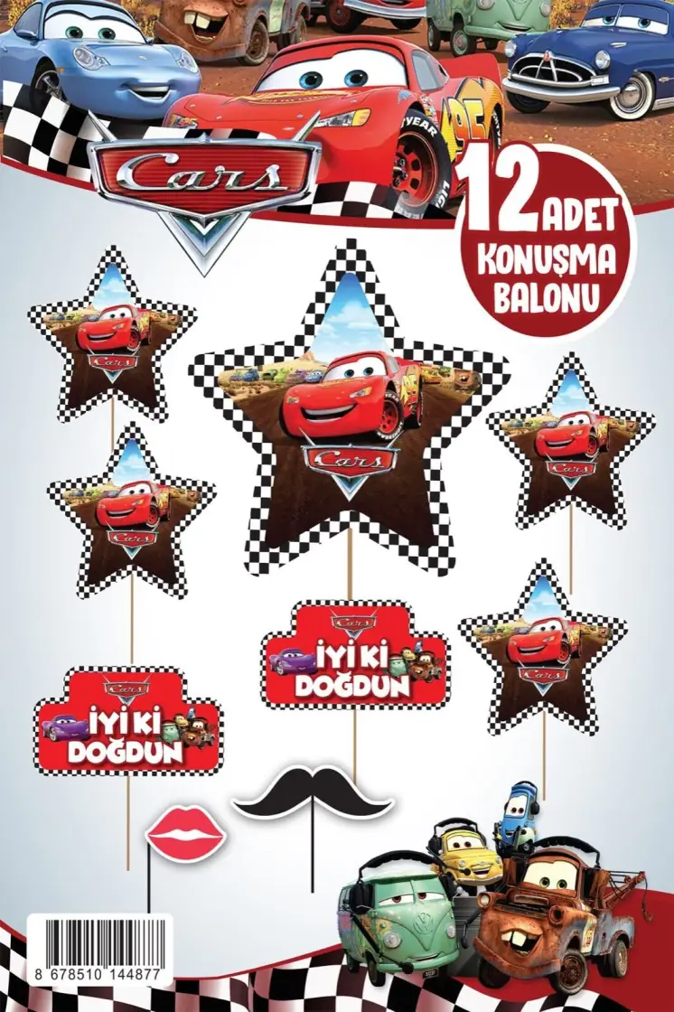 KONUŞMA BALONU SET 12 Lİ CARS - Toptan Parti Malzemesi