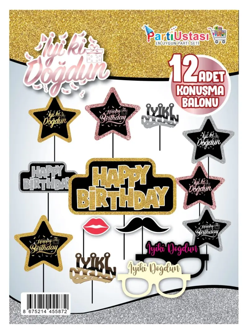 KONUŞMA BALONU SET 12 Lİ HAPPY BIRTHDAY - Toptan Parti Malzemesi