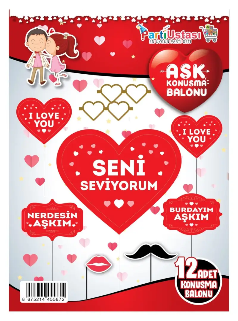 KONUŞMA BALONU SET 12 Lİ SENİ SEVİYORUM - Toptan Parti Malzemesi