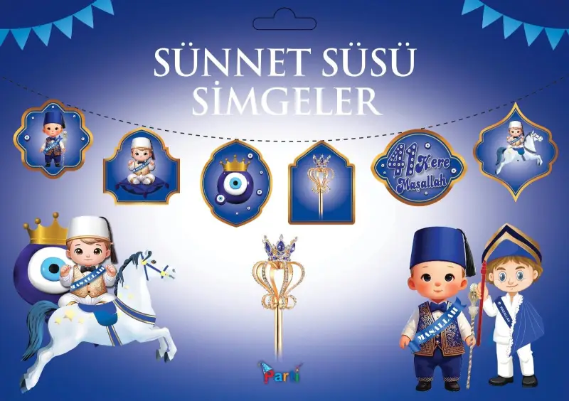 KOREOGRAFİ YENİ BANNER SÜNNET SİMGELER MAVİ - Toptan Parti Malzemesi