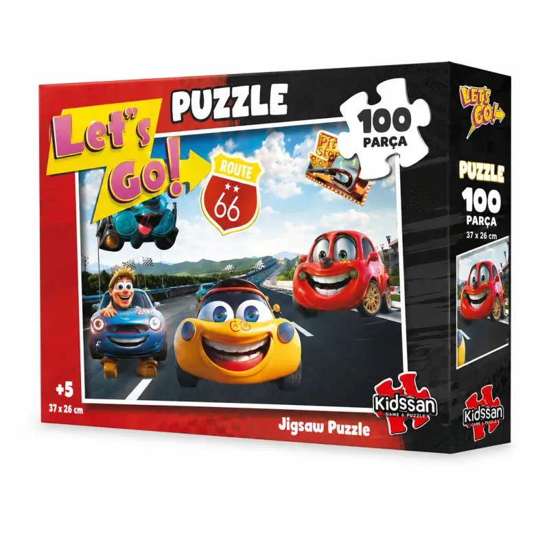 Let’s Go Araba Yarışı Temalı 100 Parça Çocuk Puzzle - Toptan Parti Malzemesi