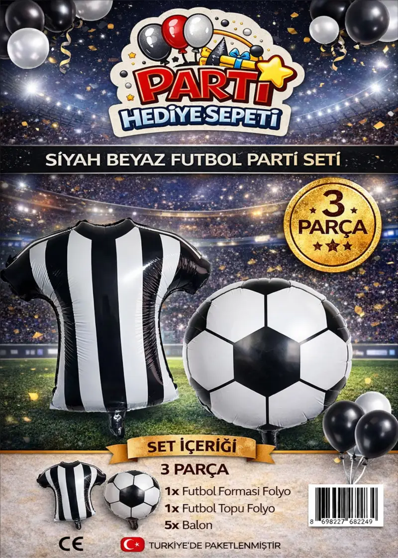 Siyah Beyaz Taraftar Mini Parti Seti - Toptan Parti Malzemesi