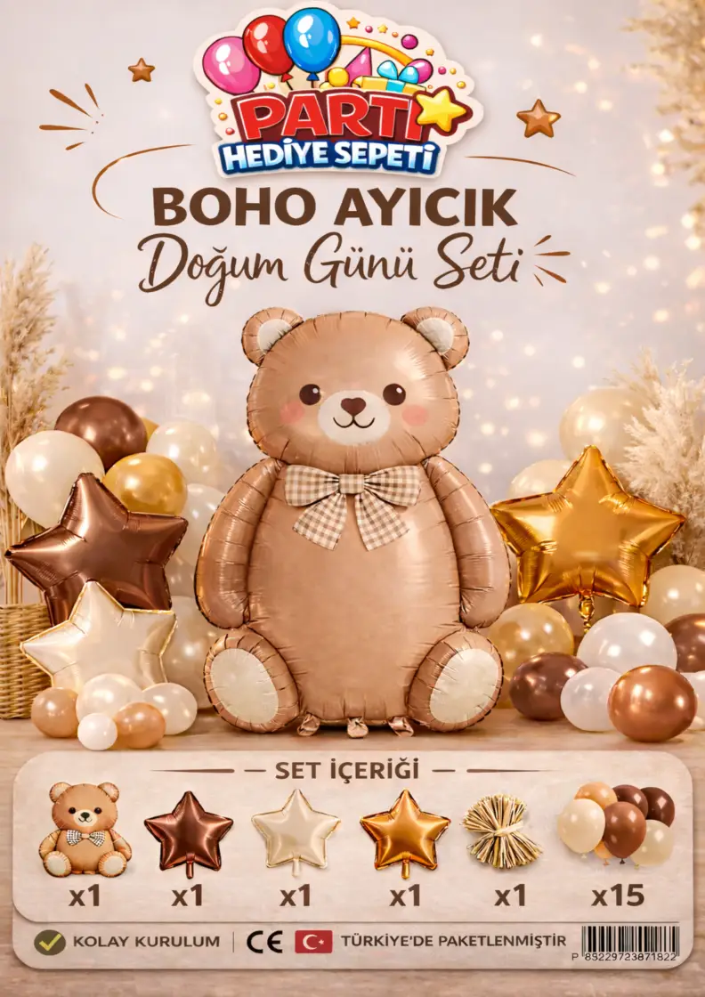 Boho Ayıcık Doğum Günü Seti - Toptan Parti Malzemesi