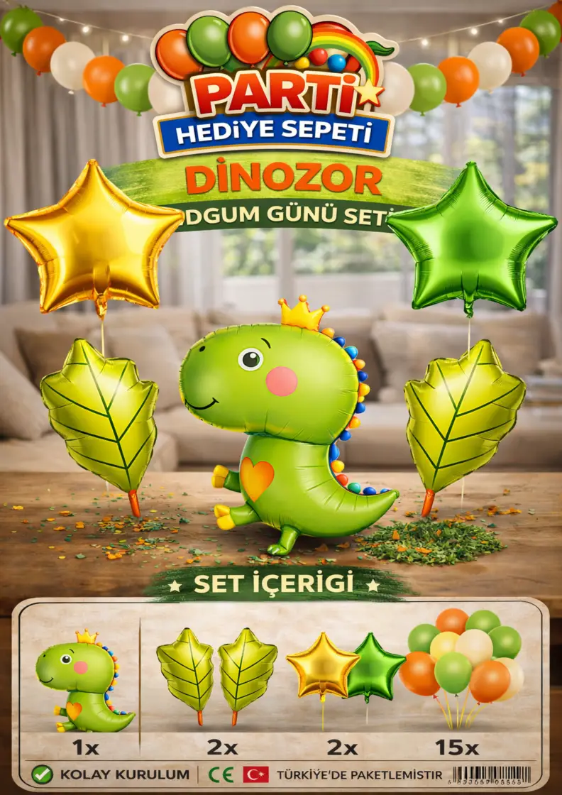 Sevimli Dinozor Doğum Günü Seti - Toptan Parti Malzemesi