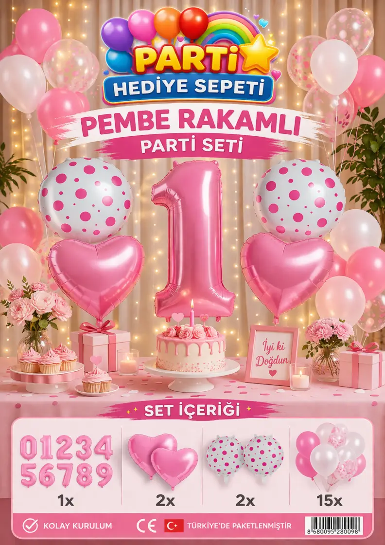 Pembe Rakamlı Parti Seti - Toptan Parti Malzemesi