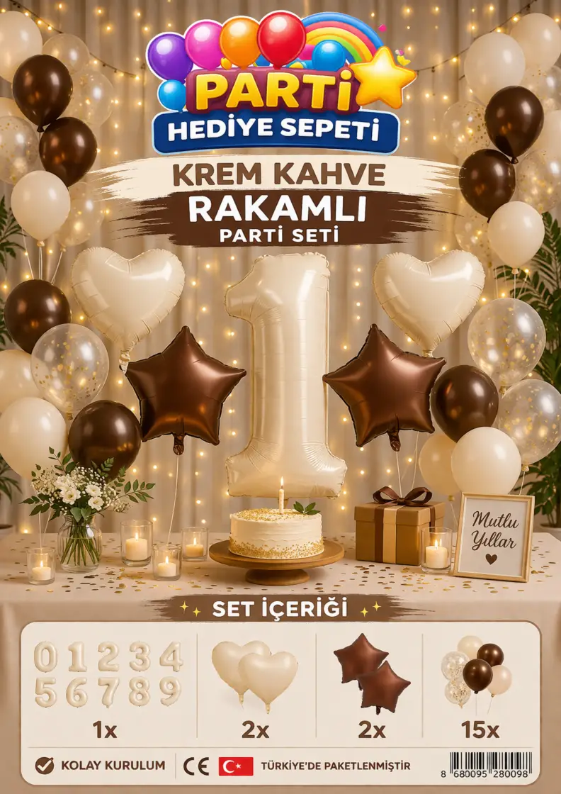 Krem Kahve Rakamlı Parti Seti - Toptan Parti Malzemesi