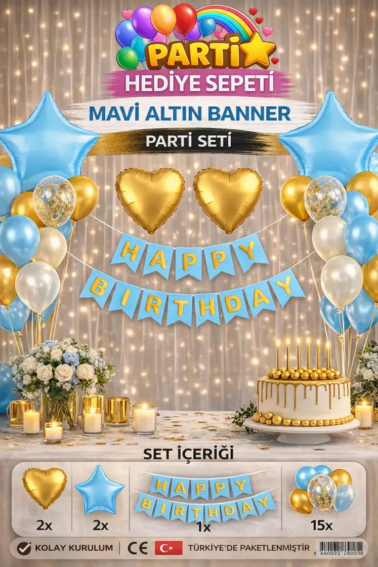 Mavi Altın Banner Parti Seti - Toptan Parti Malzemesi