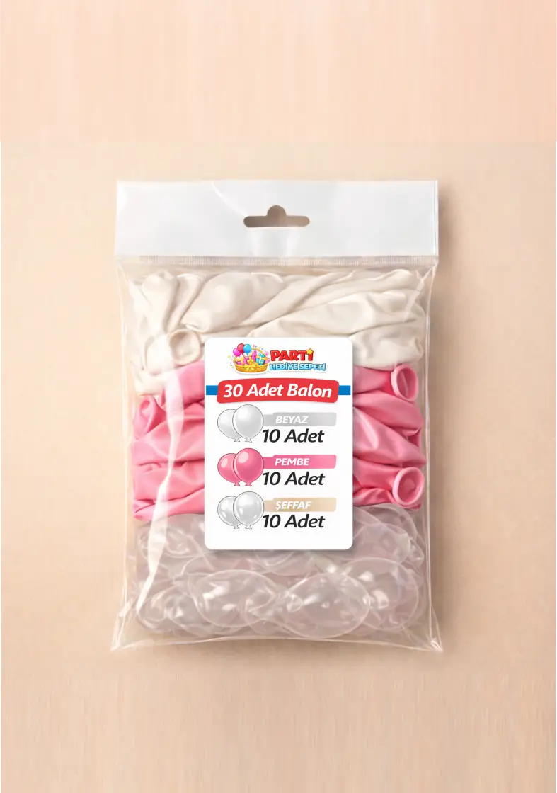 Beyaz Pembe Şeffaf Balon Seti (30 Adet) - Toptan Parti Malzemesi