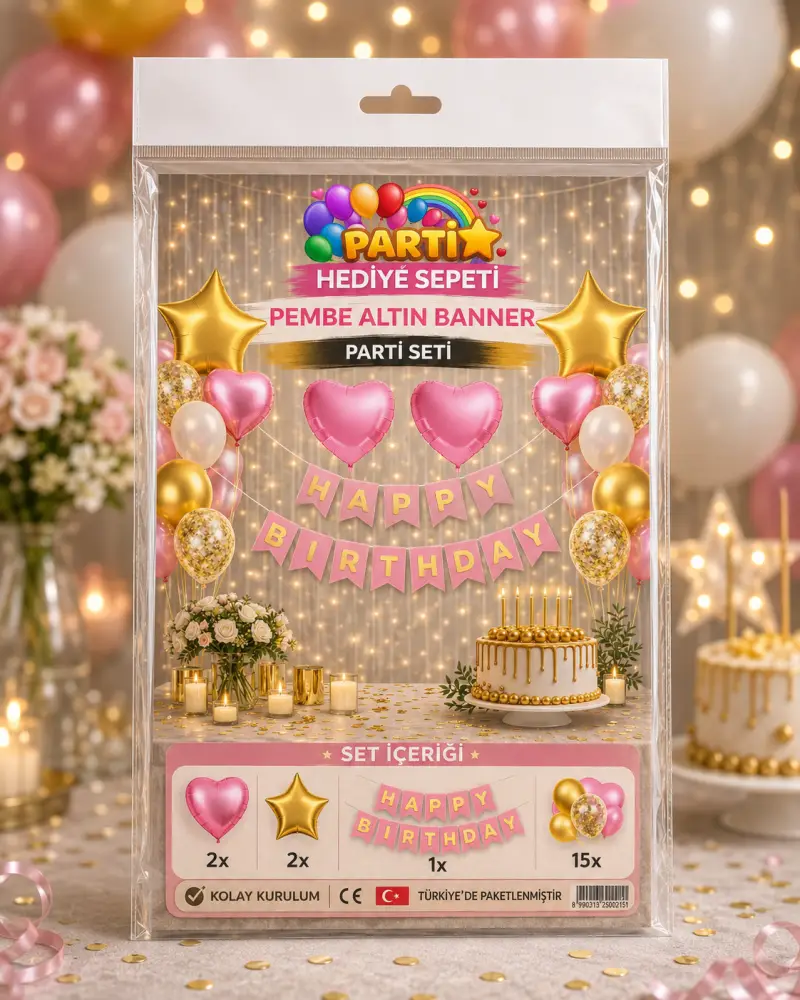 Pembe Altın Banner Parti Seti - Toptan Parti Malzemesi