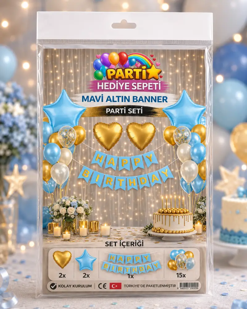 Mavi Altın Banner Parti Seti - Toptan Parti Malzemesi