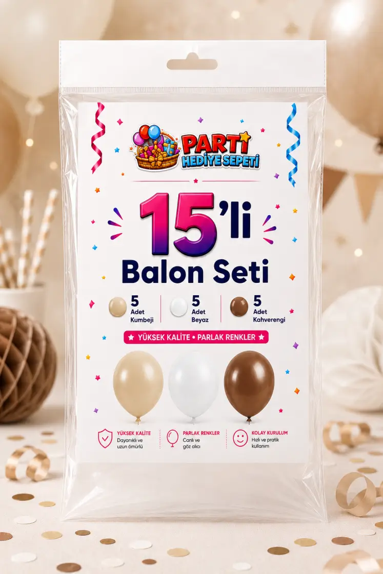 Kumbeji Beyaz Kahverengi Balon Seti (15 Adet) - Toptan Parti Malzemesi