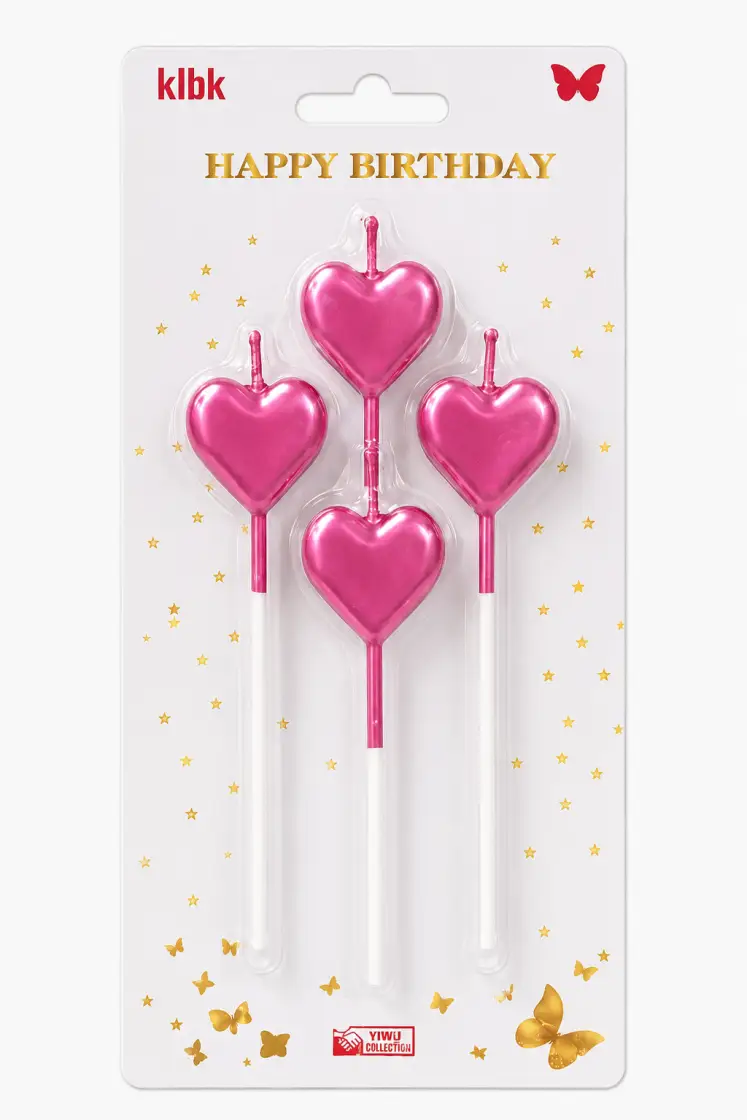 Pembe Kalp Mum 4 Adet - Toptan Parti Malzemesi