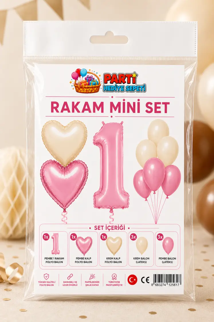Pembe Rakam Mini Parti Seti (1) - Toptan Parti Malzemesi