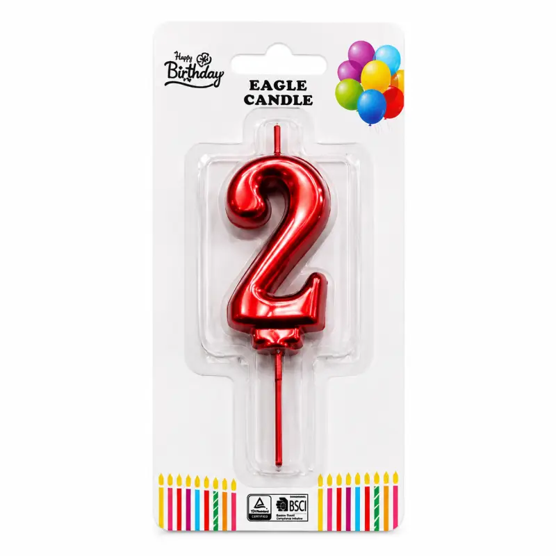 Rakam Mum 2 Kırmızı - Toptan Parti Malzemesi