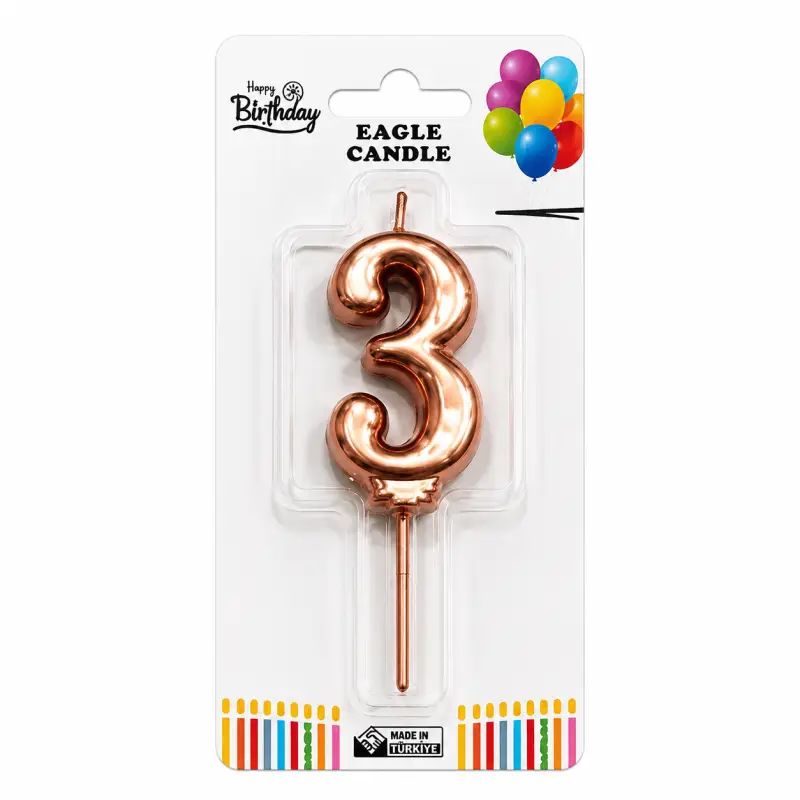 Rakam Mum 3 Rose - Toptan Parti Malzemesi