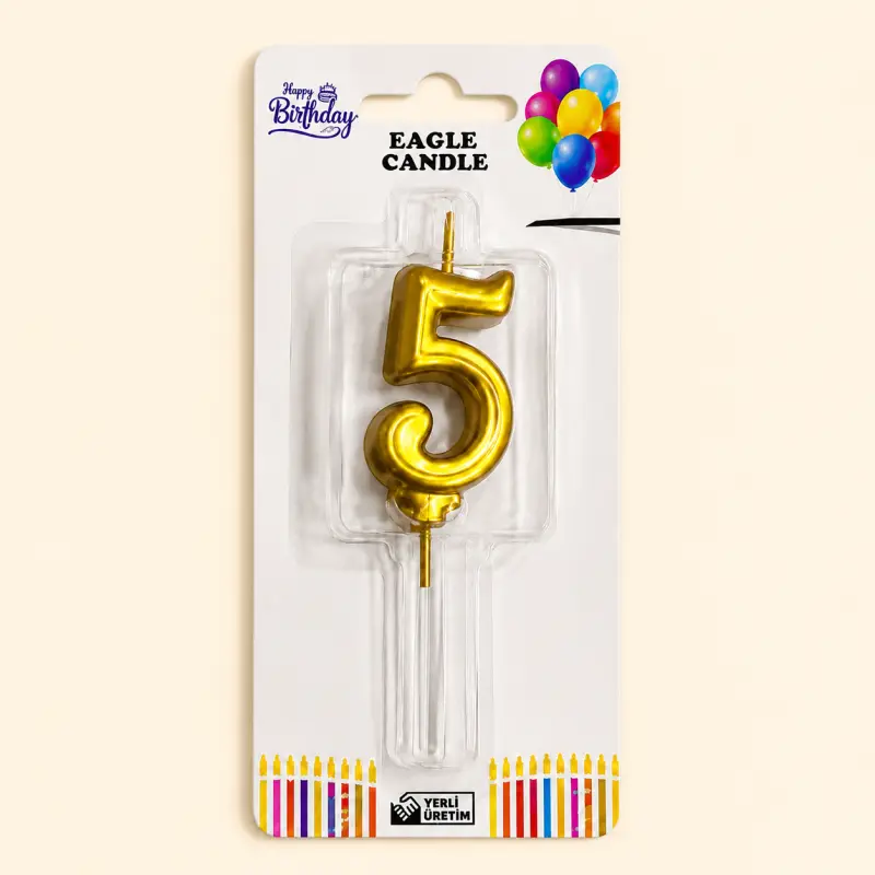 Rakam Mum 5 Gold - Toptan Parti Malzemesi