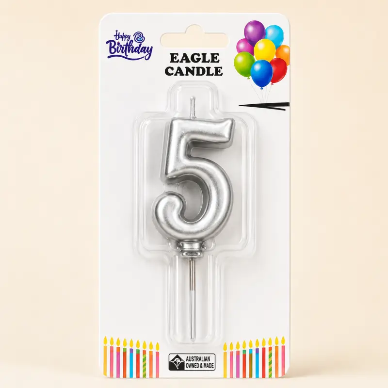 Rakam Mum 5 Gümüş - Toptan Parti Malzemesi