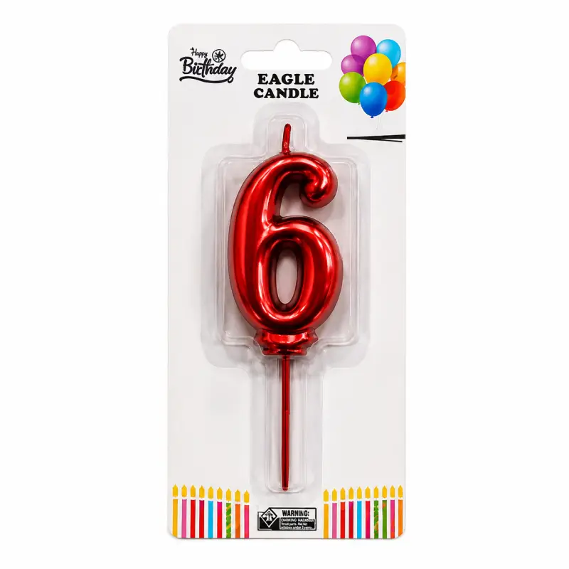 Rakam Mum 6 Kırmızı - Toptan Parti Malzemesi