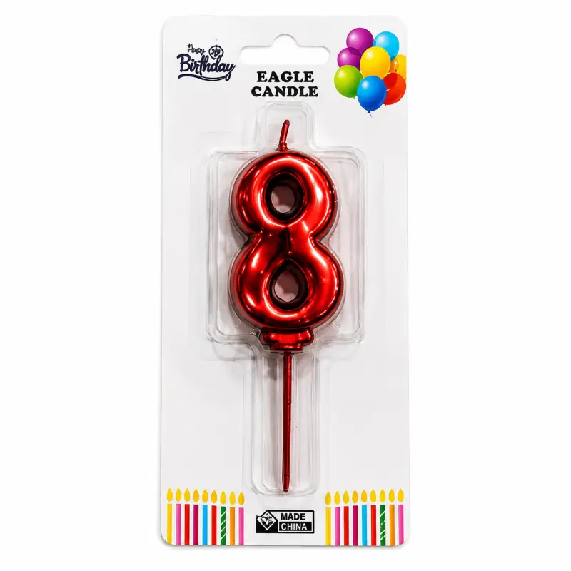 Rakam Mum 8 Kırmızı - Toptan Parti Malzemesi