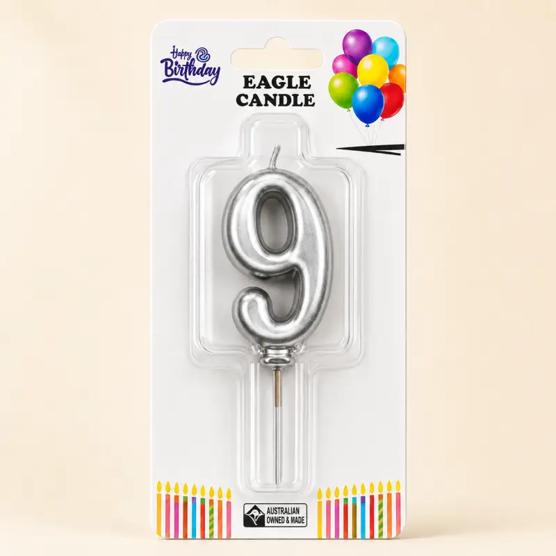 Rakam Mum 9 Gümüş - Toptan Parti Malzemesi