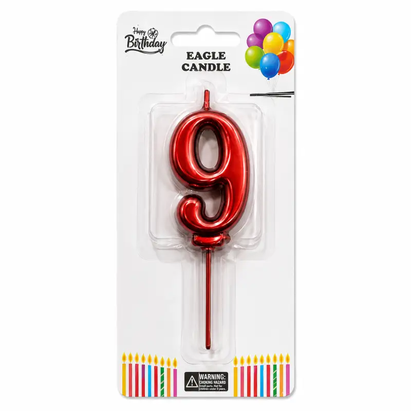 Rakam Mum 9 Kırmızı - Toptan Parti Malzemesi