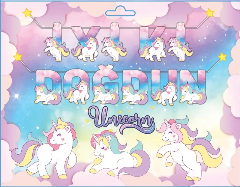 YAZI 3D BANNER ÜNİCORN - Toptan Parti Malzemesi