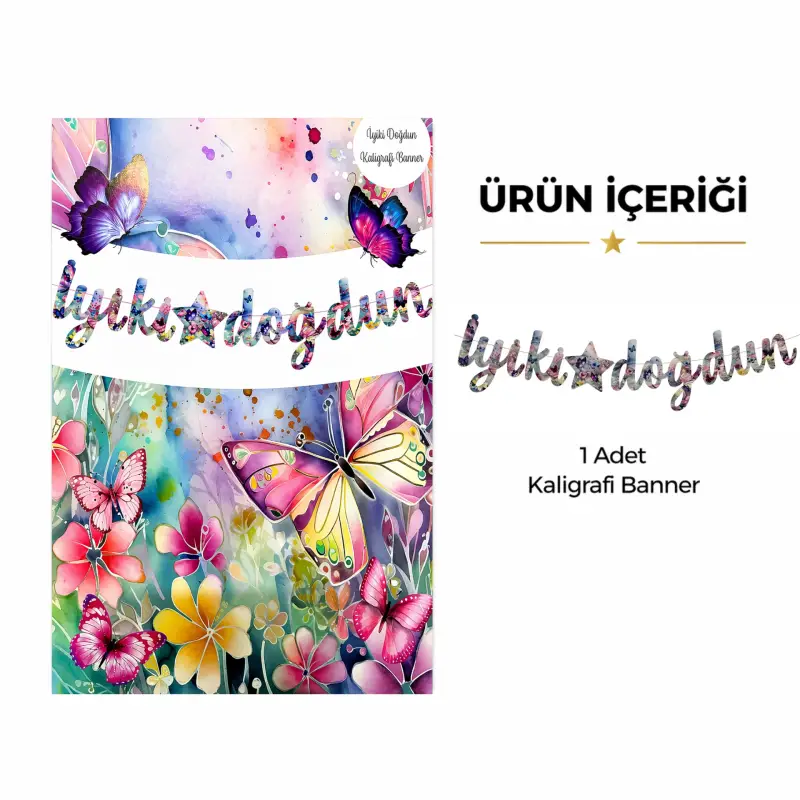 İyi Ki Doğdun Kaligrafi Banner Kelebek