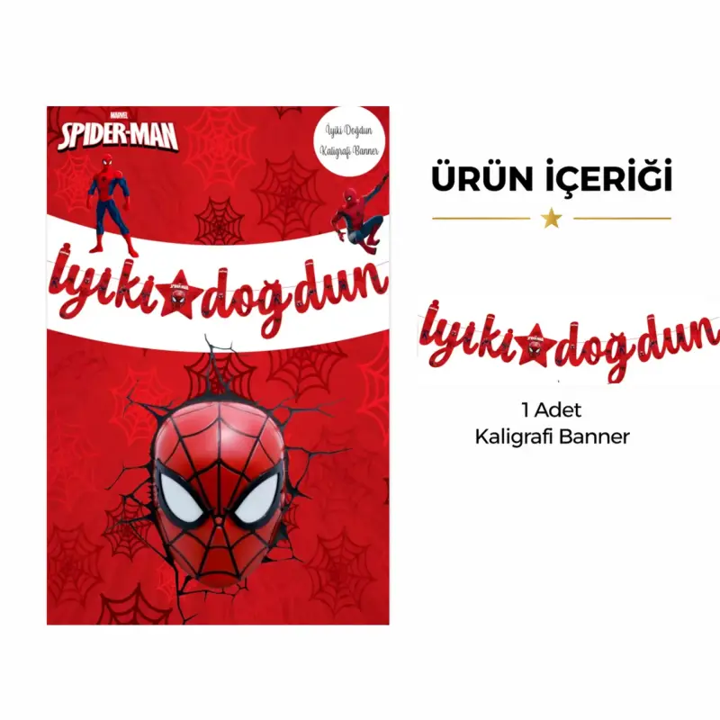 İyi Ki Doğdun Kaligrafi Banner Spiderman - Toptan Parti Malzemesi