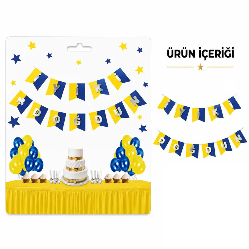 İyi ki Doğdun Zikzak Banner Sarı Lacivert