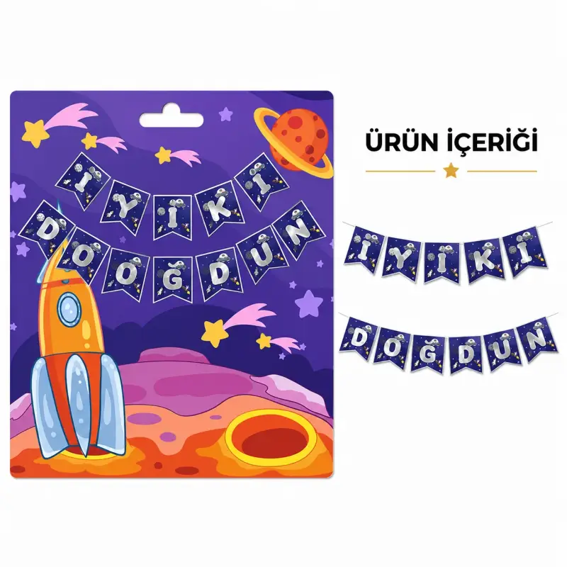 İyi ki Doğdun Zikzak Banner Uzay